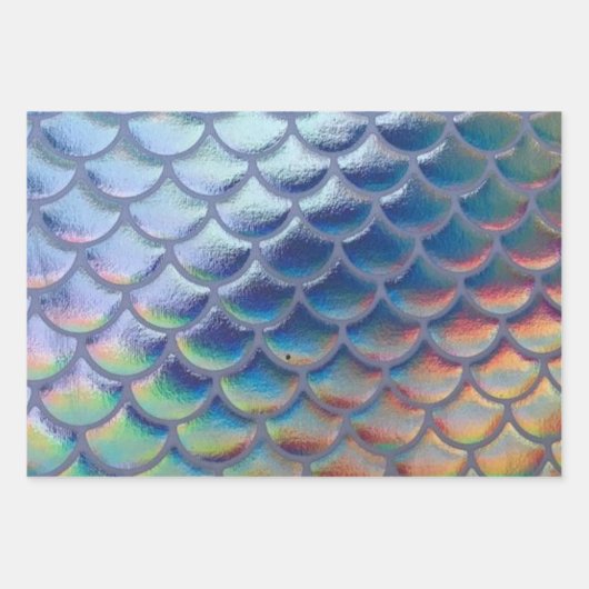 Blue Green Mermaid Scales Holographic Decoupage Geschenkpapier Set (Vorderseite 2)