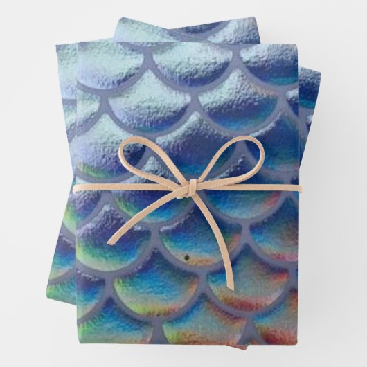 Blue Green Mermaid Scales Holographic Decoupage Geschenkpapier Set (Beispiel)