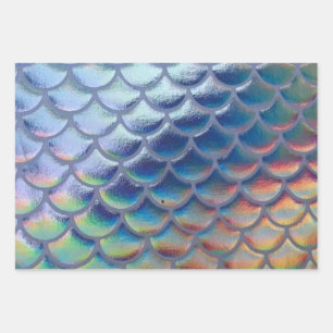 Blue Green Mermaid Scales Holographic Decoupage Geschenkpapier Set