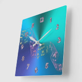 Blue Green Metallic Rainbow Musiknotens Clock Quadratische Wanduhr (Winkel)