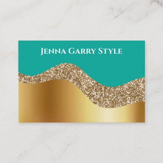 Blue Green mit Gold und Glitzer Beauty Style Visitenkarte (Vorderseite)