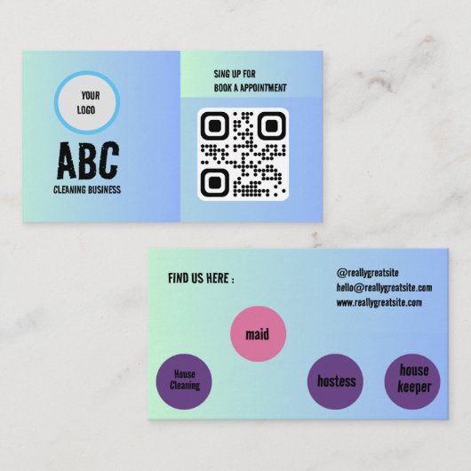 Blue Green Mixed Clearing Services QR-Code Visitenkarte (Vorne/Hinten)