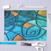 Blue Green Modern Expressionismus Seidenpapier (Handwerk)