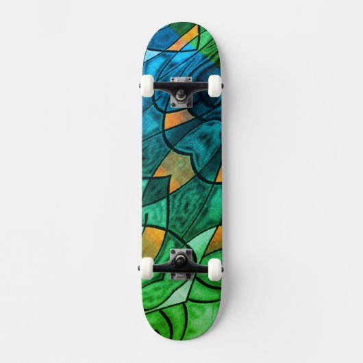 Blue Green Modern Expressionismus Skateboard (Vorderseite)