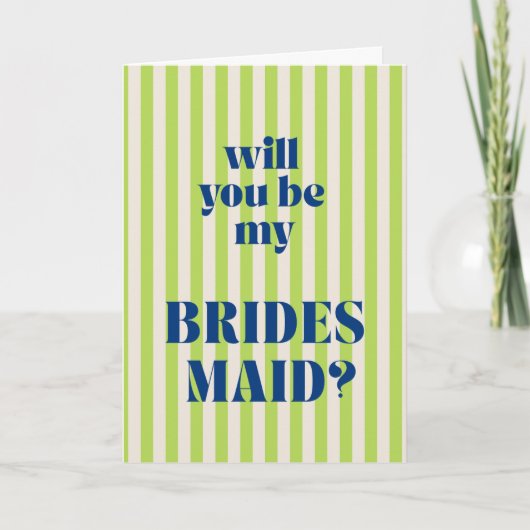 Blue + Green Modern Stripe Bridesmaid Proposal Karte (Vorderseite)