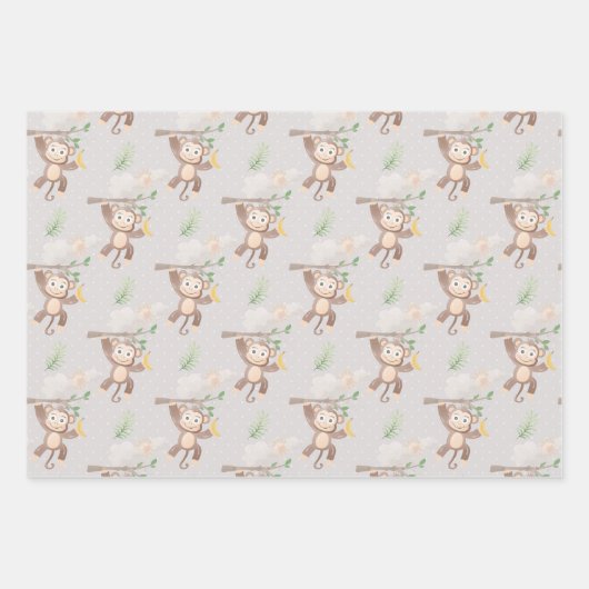 Blue Green Monkey Treuds Baby Dusche Geschenkpapier Set (Vorderseite 2)