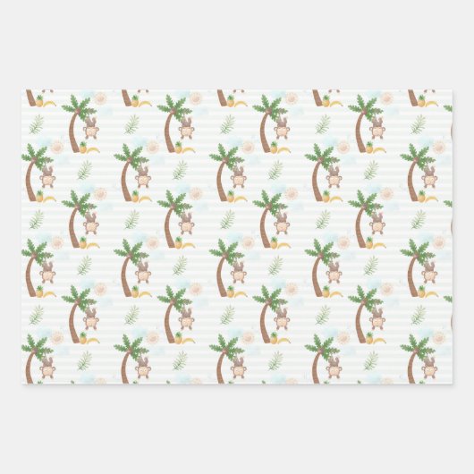 Blue Green Monkey Treuds Baby Dusche Geschenkpapier Set (Vorderseite)