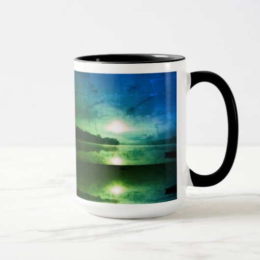 Blue Green Morning Sunrise abstrakt am CT River Tasse (Rechts)