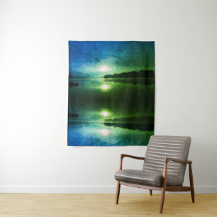 Blue Green Morning Sunrise abstrakt am CT River Wandteppich