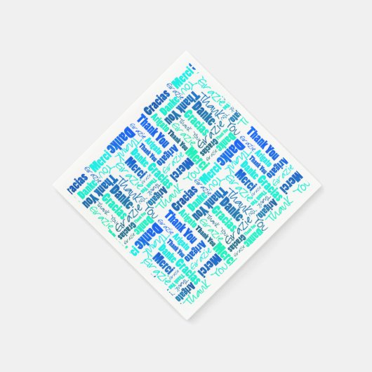 Blue Green Multilingual Danke Typografy Collage Serviette (Ecke)