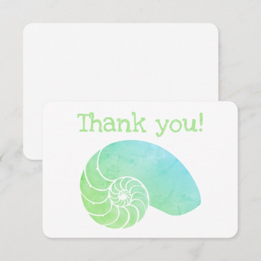Blue Green Nautilus Flat Danke Karte (Vorne/Hinten)