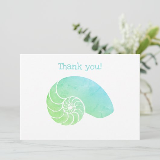 Blue Green Nautilus Flat Danke Karte (Stehend Vorderseite)