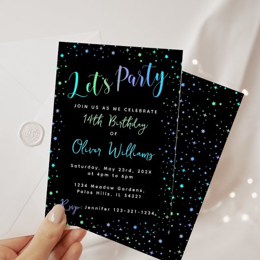 Blue Green Neon Geburtstagsjunge Einladung