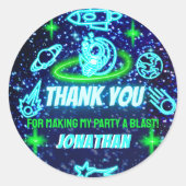 Blue Green Neon Glowing Space Astronaut Thank You Runder Aufkleber (Vorderseite)