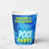 Blue Green Neonglühen Boys Birthday Pool Party Pappbecher (Rückseite)