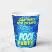 Blue Green Neonglühen Boys Birthday Pool Party Pappbecher (Vorderseite)