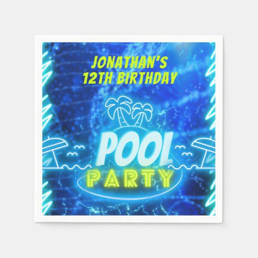 Blue Green Neonglühen Boys Birthday Pool Party Serviette (Vorderseite)