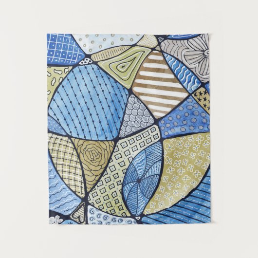 Blue & Green Neurographic Art Tapstry Wandteppich (Vorderseite)