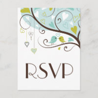 Blue & Green Niedlich Lovebirds Wedding RSVP Postc