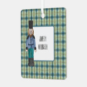 Blue & Green Nutcracker auf Kariert Ornament Aus Metall (Vorderseite links)