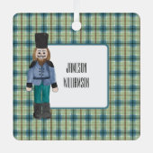 Blue & Green Nutcracker auf Kariert Ornament Aus Metall (Vorderseite)