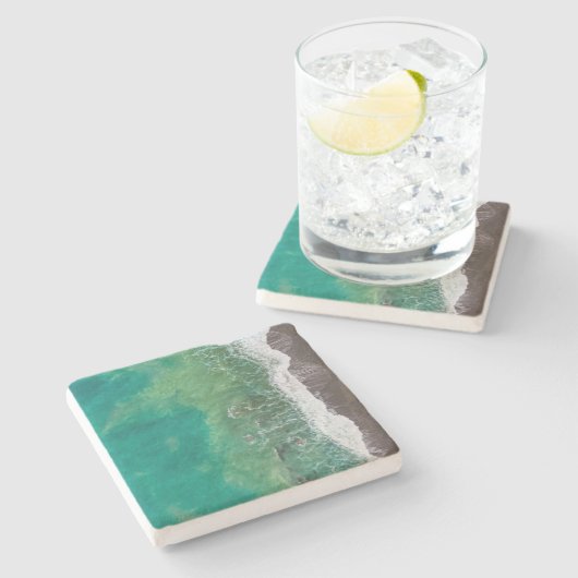 Blue Green Ocean Shore View Steinuntersetzer (Seitenansicht)