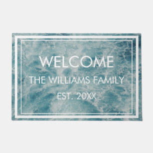 Blue Green Ocean Summer Beach Family Name Custom Fußmatte