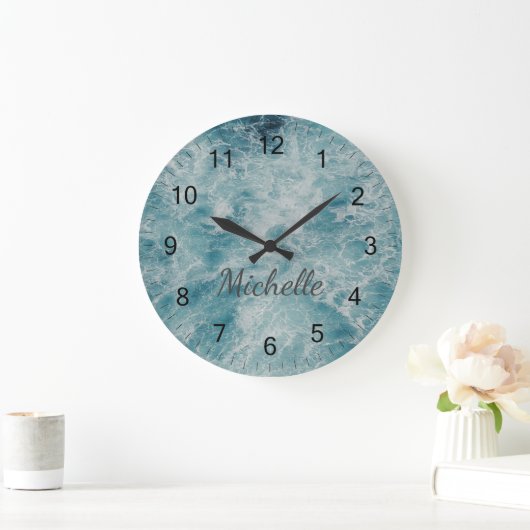 Blue Green Ocean Summer Beach Waves Custom Große Wanduhr (Zuhause)