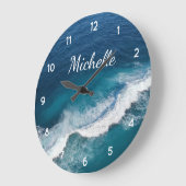 Blue Green Ocean Summer Beach Waves Individuelle N Große Wanduhr (Winkel)