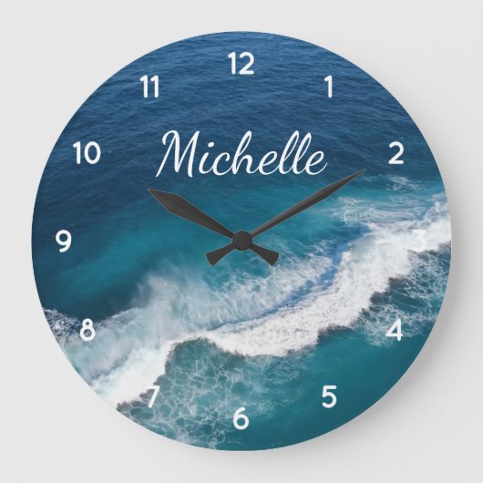 Blue Green Ocean Summer Beach Waves Individuelle N Große Wanduhr (Vorderseite)