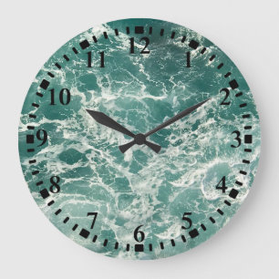 Blue Green Ocean Waves Große Wanduhr