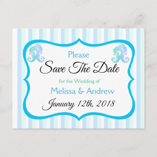 Blue Green Oceanic Beachy Save the Date Postcard Ankündigungspostkarte (Vorderseite)