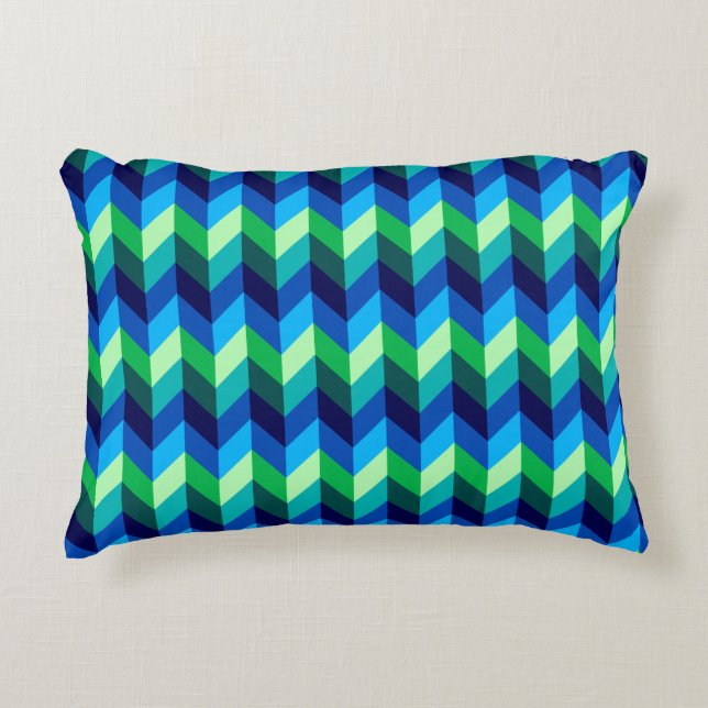 Blue Green Ombre Chevrons Accent Pillow Dekokissen (Vorderseite)
