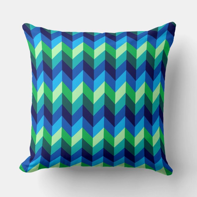 Blue Green Ombre Chevrons Big Throw Kissen (Vorderseite)