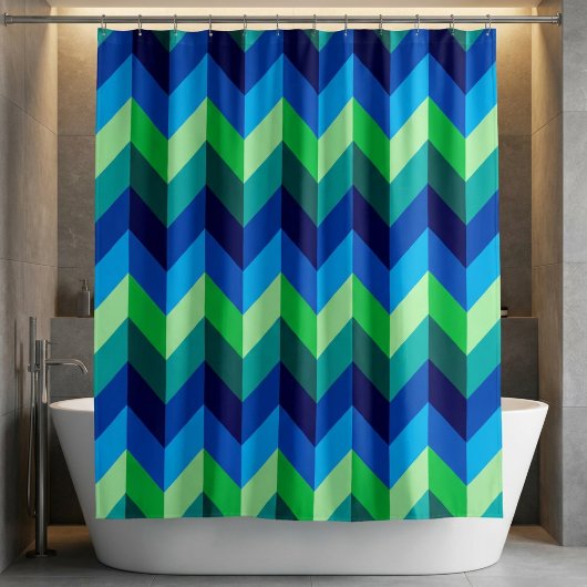 Blue Green Ombre Chevrons Duschvorhang