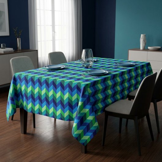 Blue Green Ombre Chevrons Medium Tablecloth Tischdecke