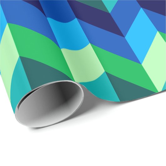 Blue Green Ombre Chevrons Wrapping Paper Geschenkpapier (Rolleneckpunkt)