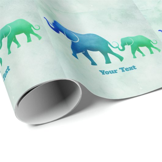Blue Green Ombre Elephant Cow Calf Wrapping Paper Geschenkpapier (Rolleneckpunkt)
