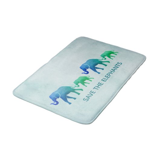 Blue Green Ombre Elephants Bath Mat Badematte (Schrägansicht)