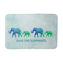 Blue Green Ombre Elephants Bath Mat
