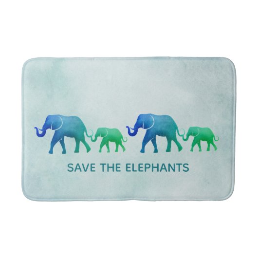 Blue Green Ombre Elephants Bath Mat Badematte (Vorderseite)