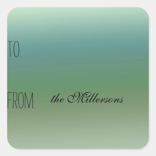 Blue Green Ombre Gift Tag Quadratischer Aufkleber (Vorderseite)