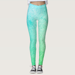 Blue Green Ombre Glitzer Leggings