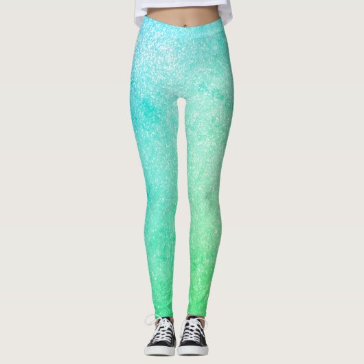 Blue Green Ombre Glitzer Leggings (Vorderseite)