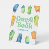 Blue Green Orange Popsights Guest Book Table Sign Sockelschild (Vorderseite)