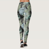 Blue Green Palm Blätter Black Leggings (Rückseite)