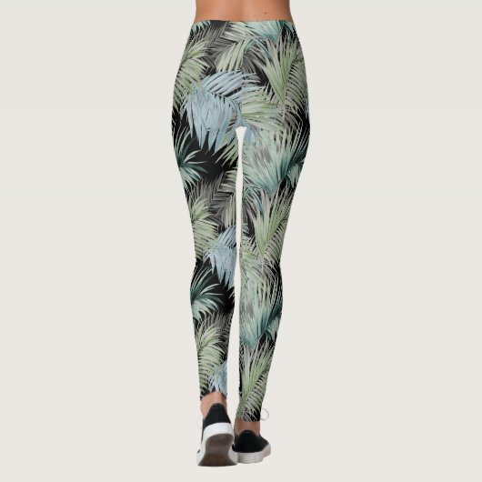 Blue Green Palm Blätter Black Leggings (Rückseite)