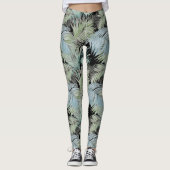 Blue Green Palm Blätter Black Leggings (Vorderseite)