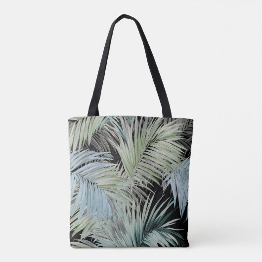 Blue Green Palm Blätter Tote Tasche (Rückseite)