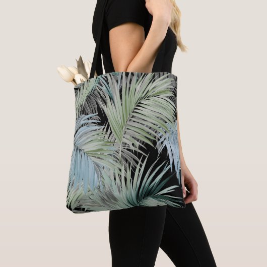 Blue Green Palm Blätter Tote Tasche (Von Nahem)